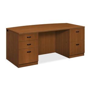 HON Park Avenue Bowfront DoublePedestal Desk with Black Flute Handle - 72" Width x 36" Depth x 29.5" Height - Double - Beaded Edge - Wood - Bourbon Cherry