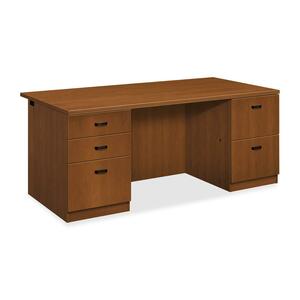 HON Park Avenue Double Pedestal Desk with Black Bar Handle - 72" Width x 36" Depth x 29.5" Height - Double - Tri-oval Edge - Wood - Bourbon Cherry