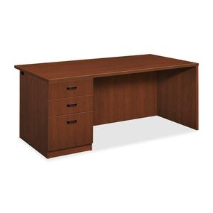 HON Park Avenue Left Pedestal Desk with Black Flute Handle - 29.5" Height x 72" Width x 36" Depth - Single Pedestal on Left Side - Beaded Edge - Wood - Henna Cherry