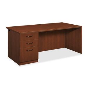 HON Park Avenue Left Pedestal Desk with Black Loop Handle - 29.5" Height x 72" Width x 36" Depth - Single Pedestal on Left Side - Beaded Edge - Wood - Henna Cherry