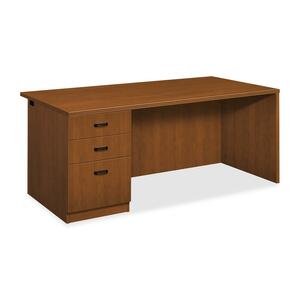 HON Park Avenue Left Pedestal Desk with Black Flute Handle - 29.5" Height x 72" Width x 36" Depth - Single Pedestal on Left Side - Cascade Edge - Wood - Bourbon Cherry