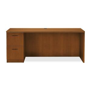 HON Park Avenue Left Pedestal Credenza with Black Loop Handle - 29.5" Height x 72" Width x 24" Depth - Single Pedestal on Left Side - Beaded Edge - Wood - Bourbon Cherry