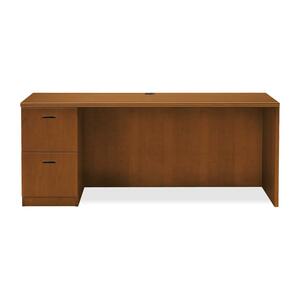 HON Park Avenue Left Pedestal Credenza with Black Bar Handle - 72" Width x 24" Depth x 29.5" Height - Single Pedestal on Left Side - Tri-oval Edge - Wood - Bourbon Cherry