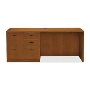 HON Park Avenue Left Credenza with Black Bar Handle - 72" Width x 24" Depth x 29.5" Height - Tri-oval Edge - Wood - Bourbon Cherry
