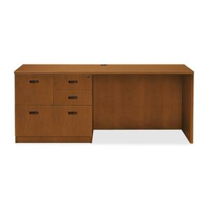 HON Park Avenue Left Credenza with Black Flute Handle - 72" Width x 24" Depth x 29.5" Height - Tri-oval Edge - Wood - Bourbon Cherry