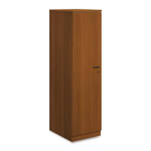HON Park Avenue Left Hinge Wardrobe Cabinet with Black Bar Handle - 18" Width x 24" Depth x 67" Height - Tri-oval Edge - Wood - Bourbon Cherry