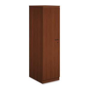 HON Park Avenue Left Hinge Wardrobe Cabinet with Black Bar Handle - 18" Width x 24" Depth x 67" Height - Tri-oval Edge - Wood - Henna Cherry