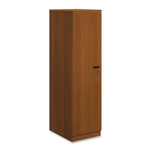 HON Park Avenue Left Hinge Wardrobe Cabinet with Black Flute Handle - 18" Width x 24" Depth x 67" Height - Tri-oval Edge - Wood - Bourbon Cherry