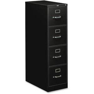 HON 310 Series Vertical File With Lock - 15" x 26.5" x 52" - Metal - 4 x File Drawer(s) - Letter - Security Lock, Rust Resistant - Black