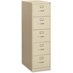 HON 310 Series Vertical File With Lock - 18.25" x 26.5" x 60" - Metal - 5 x File Drawer(s) - Security Lock, Rust Resistant - Putty