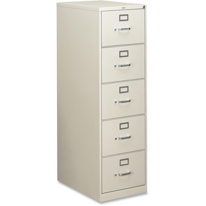 HON 310 Series Vertical File With Lock - 18.25" x 26.5" x 60" - Metal - 5 x File Drawer(s) - Legal - Security Lock, Rust Resistant - Light Gray