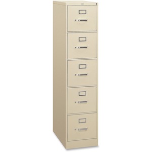 HON 310 Series Vertical File With Lock - 15" x 26.5" x 60" - Metal - 5 x File Drawer(s) - Letter - Security Lock, Rust Resistant - Putty
