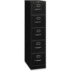 HON 310 Series Vertical File With Lock - 15" x 26.5" x 60" - Metal - 5 x File Drawer(s) - Letter - Security Lock, Rust Resistant - Black