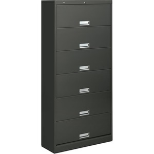 HON 600 Series Shelf File - 36" x 13.75" x 76" - Steel - 6 x Shelf(ves) - Letter - Security Lock, Leveling Glide, Rust Resistant - Charcoal