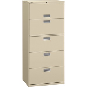HON 600 Series Standard Lateral Files With Lock - 30" x 19.25" x 67" - Steel - 1 x Shelf(ves) - 5 x File Drawer(s) - Legal, Letter - Interlocking, Leveling Glide - Putty