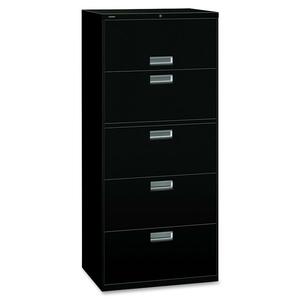 HON 600 Series Standard Lateral Files With Lock - 30" x 19.25" x 67" - Steel - 1 x Shelf(ves) - 5 x File Drawer(s) - Legal, Letter - Interlocking, Leveling Glide - Black
