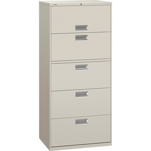 HON 600 Series Standard Lateral Files With Lock - 30" x 19.25" x 67" - Steel - 1 x Shelf(ves) - 5 x File Drawer(s) - Legal, Letter - Interlocking, Leveling Glide - Light Gray