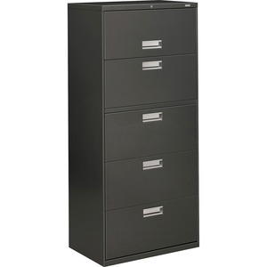 HON 600 Series Standard Lateral Files With Lock - 30" x 19.25" x 67" - Steel - 1 x Shelf(ves) - 5 x File Drawer(s) - Legal, Legal - Interlocking, Leveling Glide - Charcoal