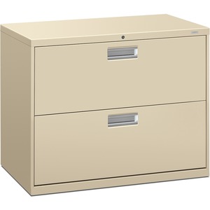 HON 600 Series Standard Lateral File With Lock - 36" x 19.25" x 28.37" - Steel - 2 x File Drawer(s) - Legal, Letter - Interlocking, Leveling Glide - Putty
