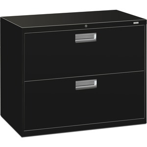 HON 600 Series Standard Lateral File With Lock - 36" x 19.25" x 28.37" - Steel - 2 x File Drawer(s) - Legal, Letter - Interlocking, Leveling Glide - Black