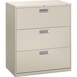 HON 600 Series Standard Lateral File With Lock - 36" x 19.25" x 41" - Steel - 3 x File Drawer(s) - Legal, Letter - Interlocking, Leveling Glide - Gray