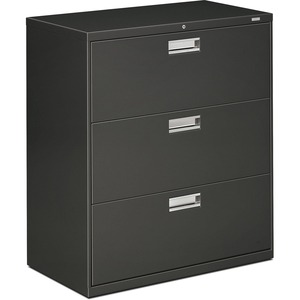 HON 600 Series Standard Lateral File With Lock - 36" x 19.25" x 41" - Steel - 3 x File Drawer(s) - Legal, Letter - Interlocking, Leveling Glide - Charcoal