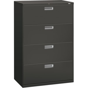 HON 600 Series Standard Lateral File With Lock - 36" x 19.25" x 53" - Steel - 4 x File Drawer(s) - Legal, Letter - Interlocking, Leveling Glide - Charcoal