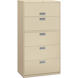HON 600 Series Standard Lateral Files With Lock - 36" x 19.25" x 67" - Steel - 2 x Shelf(ves) - 5 x File Drawer(s) - Legal, Legal - Interlocking, Leveling Glide - Putty