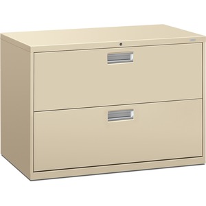 HON 600 Series Standard Lateral File With Lock - 42" x 19.25" x 28.37" - Steel - 2 x File Drawer(s) - Legal, Letter - Interlocking, Leveling Glide - Putty