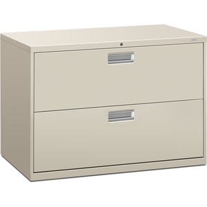 HON 600 Series Standard Lateral File With Lock - 42" x 19.25" x 28.37" - Steel - 2 x File Drawer(s) - Legal, Letter - Interlocking, Leveling Glide - Light Gray