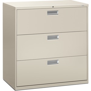 HON 600 Series Standard Lateral File With Lock - 42" x 19.25" x 41" - Steel - 3 x File Drawer(s) - Legal, Letter - Interlocking, Leveling Glide - Gray