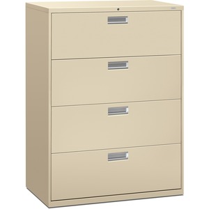 HON 600 Series Standard Lateral File With Lock - 42" x 19.25" x 53" - Steel - 4 x File Drawer(s) - Legal, Letter - Interlocking, Leveling Glide - Putty