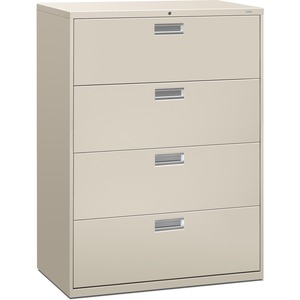 HON 600 Series Standard Lateral File With Lock - 42" x 19.25" x 53" - Steel - 4 x File Drawer(s) - Legal, Letter - Interlocking, Leveling Glide - Light Gray