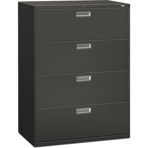 HON 600 Series Standard Lateral File With Lock - 42" x 19.25" x 53" - Steel - 4 x File Drawer(s) - Legal, Letter - Interlocking, Leveling Glide - Charcoal