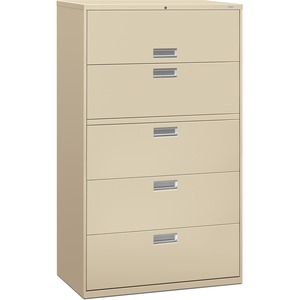 HON 600 Series Standard Lateral Files With Lock - 42" x 19.25" x 67" - Steel - 2 x Shelf(ves) - 5 x File Drawer(s) - Legal, Letter - Interlocking, Leveling Glide - Putty