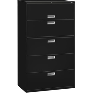 HON 600 Series Standard Lateral Files With Lock - 42" x 19.25" x 67" - Steel - 2 x Shelf(ves) - 5 x File Drawer(s) - Legal, Letter - Interlocking, Leveling Glide - Black