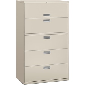 HON 600 Series Standard Lateral Files With Lock - 42" x 19.25" x 67" - Steel - 2 x Shelf(ves) - 5 x File Drawer(s) - Legal, Letter - Interlocking, Leveling Glide - Light Gray