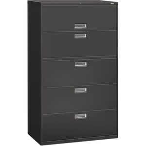 HON 600 Series Standard Lateral Files With Lock - 42" x 19.25" x 67" - Steel - 2 x Shelf(ves) - 5 x File Drawer(s) - Legal, Letter - Interlocking, Leveling Glide - Charcoal