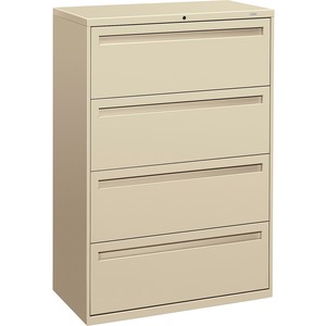 HON 700 Series Lateral File With Lock - 36" x 19.25" x 53" - Steel - 4 x File Drawer(s) - Legal, Letter - Interlocking - Putty