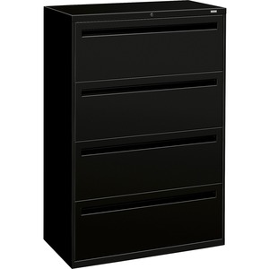 HON 700 Series Lateral File With Lock - 36" x 19.25" x 53" - Steel - 4 x File Drawer(s) - Legal, Letter - Interlocking - Black