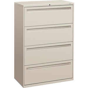 HON 700 Series Lateral File With Lock - 36" x 19.25" x 53" - Steel - 4 x File Drawer(s) - Letter, Legal - Interlocking - Light Gray