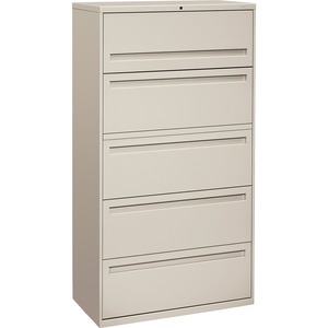 HON 700 Series Lateral File With Lock - 36" x 19.25" x 67" - Steel - 2 x Shelf(ves) - 4 Drawer(s) - Legal, Letter - Interlocking - Light Gray