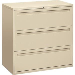 HON 800 Series Full-Pull Locking Lateral File - 42" x 19.25" x 41" - Steel - 3 x File Drawer(s) - Legal, Letter - Interlocking - Putty