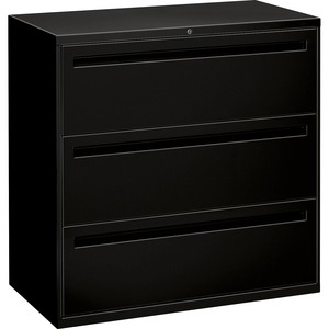 HON 800 Series Full-Pull Locking Lateral File - 42" x 19.25" x 41" - Steel - 3 x File Drawer(s) - Legal, Letter - Interlocking - Black