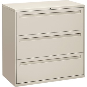 HON 800 Series Full-Pull Locking Lateral File - 42" x 19.25" x 41" - Metal - 3 x File Drawer(s) - Legal, Letter - Interlocking - Light Gray