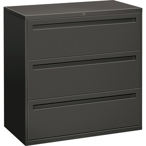 HON 800 Series Full-Pull Locking Lateral File - 42" x 19.25" x 41" - Steel - 3 x File Drawer(s) - Legal, Letter - Interlocking - Charcoal