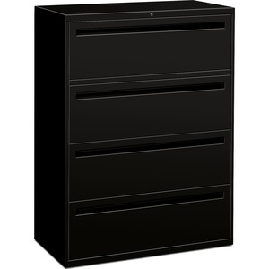 HON 700 Series Lateral File With Lock - 42" x 19.25" x 53" - Steel - 4 x File Drawer(s) - Legal, Letter - Interlocking - Black