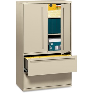 HON 700 Series Lateral File With Storage Case - 42" x 19.25" x 67" - Steel - 2 x Shelf(ves) - 5 x File Drawer(s) - Legal, Letter - Interlocking - Putty