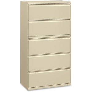 HON 800 Series Lateral File - 36" x 19.25" x 67" - Steel - 2 x Shelf(ves) - 5 x File Drawer(s) - Legal, Letter - Interlocking - Putty