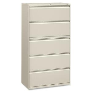 HON 800 Series Lateral File - 36" x 19.25" x 67" - Steel - 2 x Shelf(ves) - 5 x File Drawer(s) - Legal, Letter - Interlocking - Gray